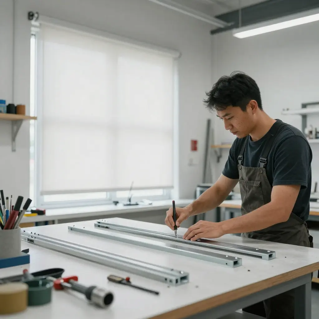 Skilled artisan crafting premium window blinds in modern workshop facility